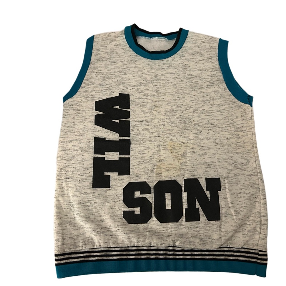 Gray Sleeveless Top with Bold Black Lettering